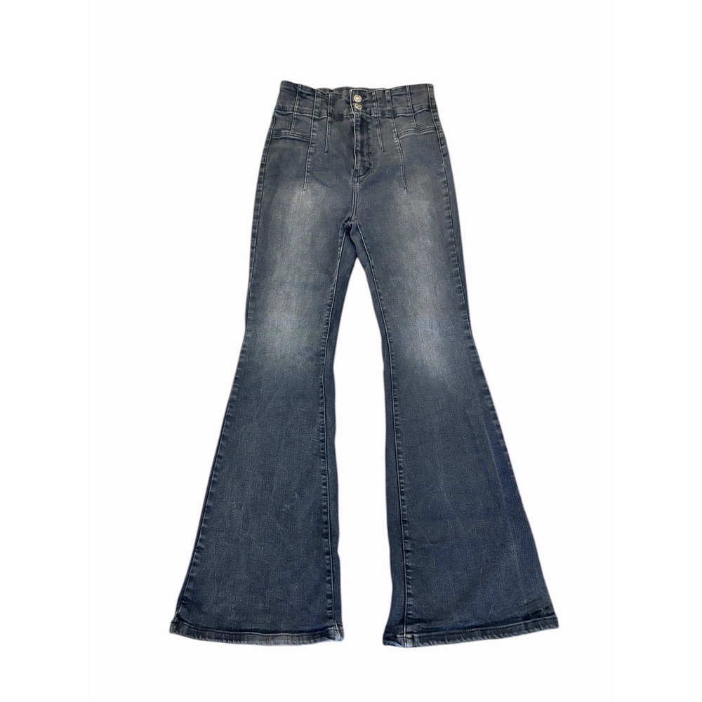 Free People We The Free Black High Rise Denim Jayde Flare Wide Leg Jeans 31